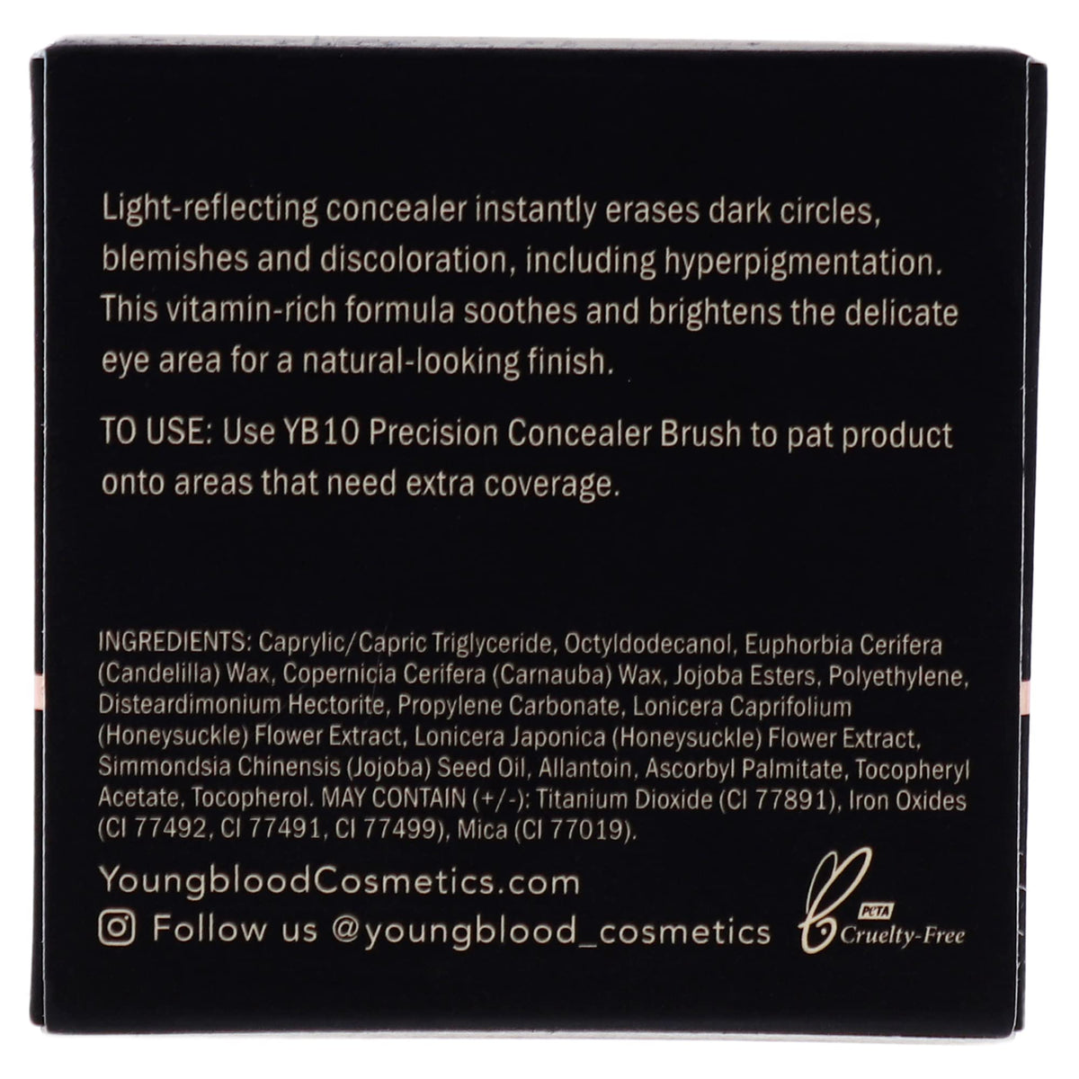 Youngblood Concealer Medium under-eye application demonstrates a smooth blend and long-lasting coverage.