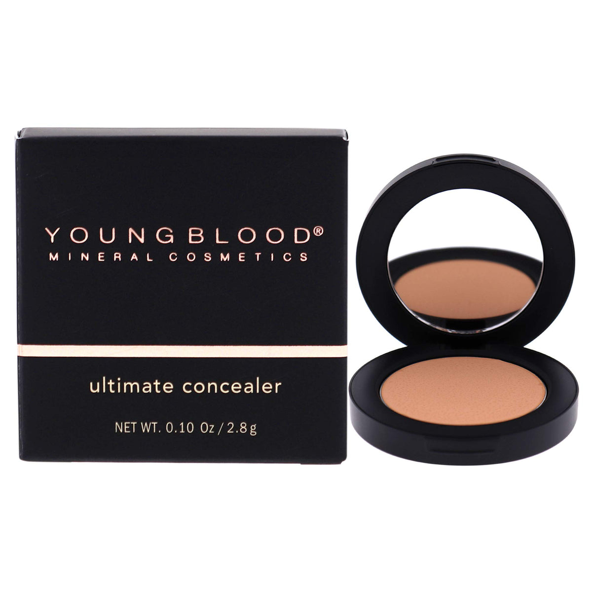 Youngblood Concealer Medium under-eye coverage swatch shows brightening, natural finish.