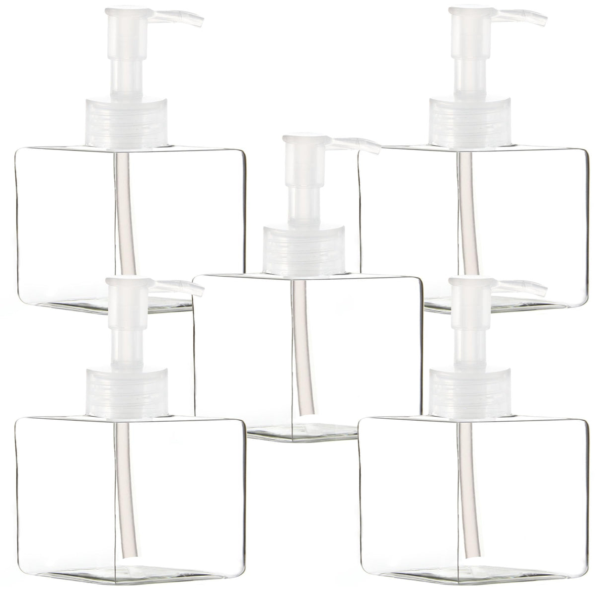 Youngever 5-pack clear pump bottles top view for convenient dispensing.