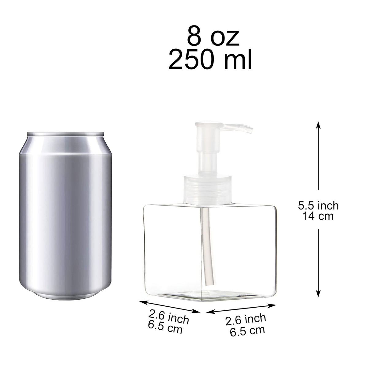 Youngever 8 oz clear square pump bottles versatile for shampoo, lotion, or soap.