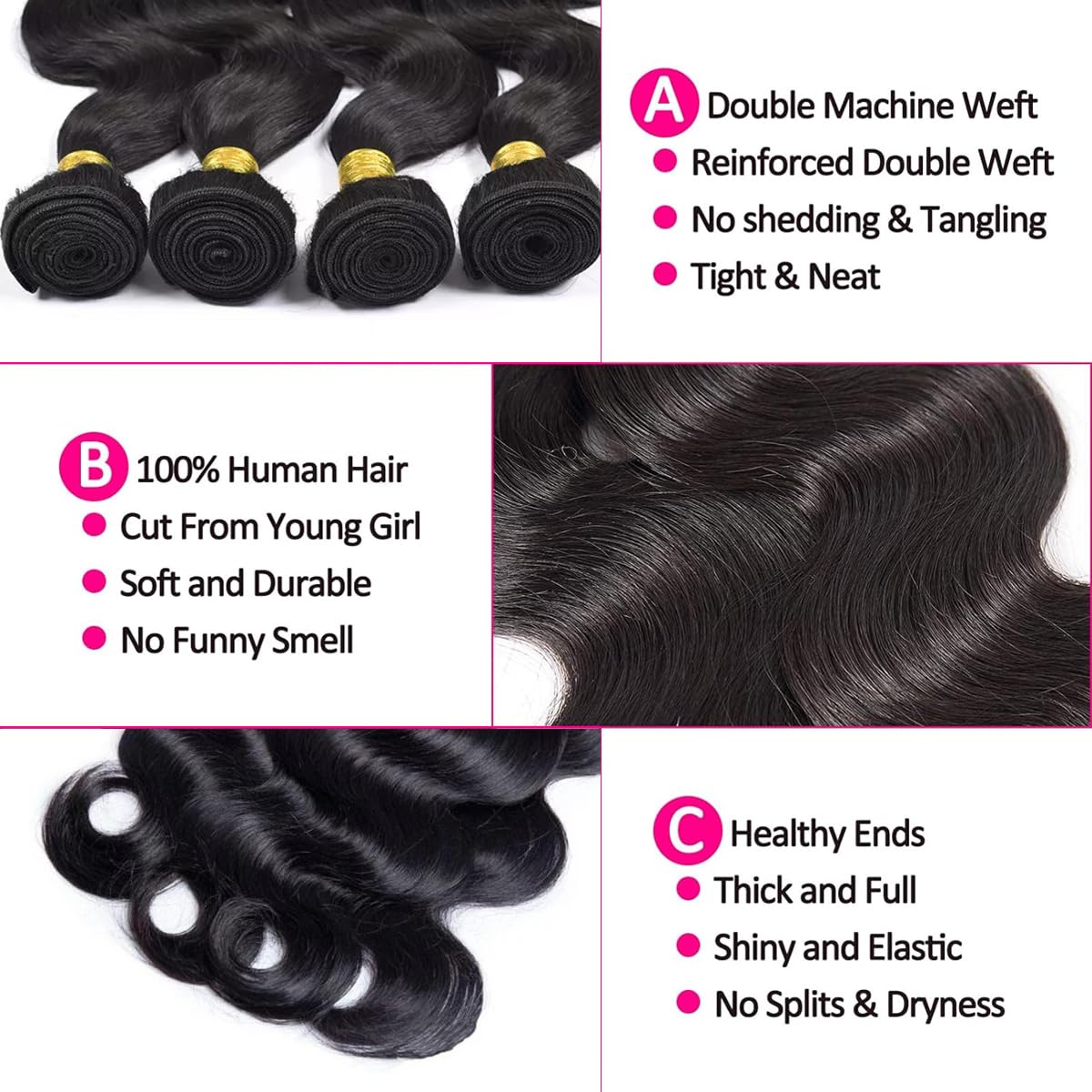 Youngirl Brazilian body wave 20-inch bundles provide fuller, cascading waves