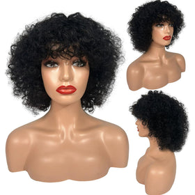 Youngirl curly wig with bangs ideal for travel-ready quick styling.