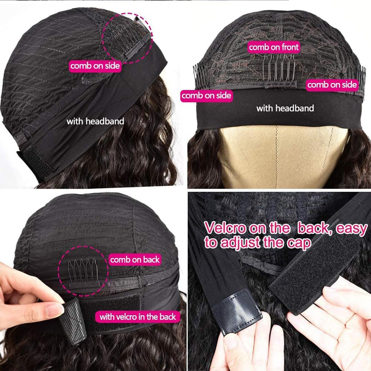 Youngirl Headband Wig cap detail, shows breathable cap and secure fit.
