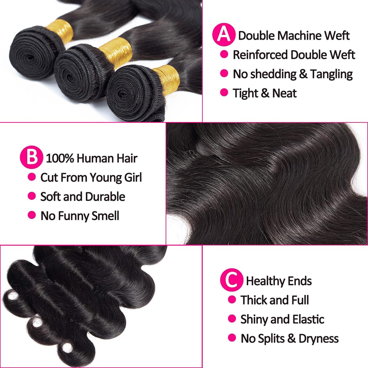 Youngirl true-length body wave bundles from 8 to 26 inches for cohesive looks.
