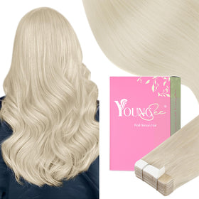 YoungSee platinum blonde tape-in extensions pack for effortless length and style