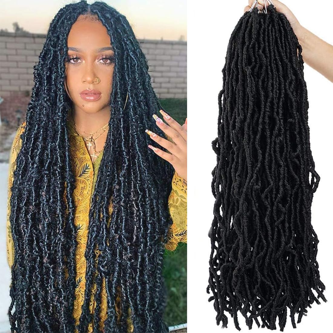 Youngther 24 inch faux locs package shows full, lightweight goddess locs for quick styling