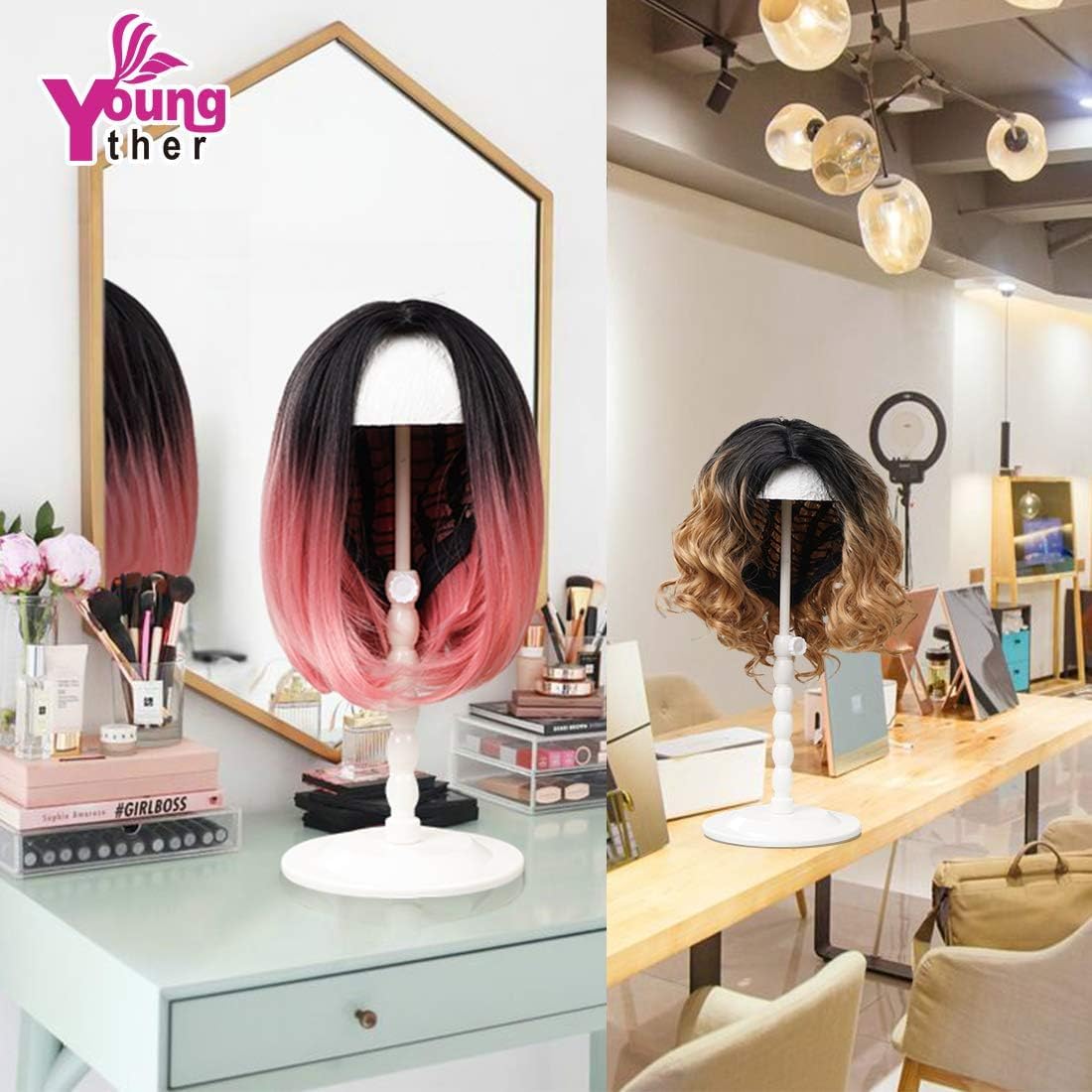 Youngther wig head display holder demonstrating reliable wig presentation.