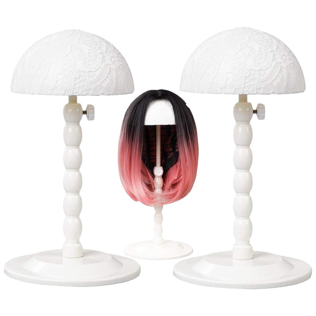 Youngther wig stand with adjustable height for flexible styling and display.