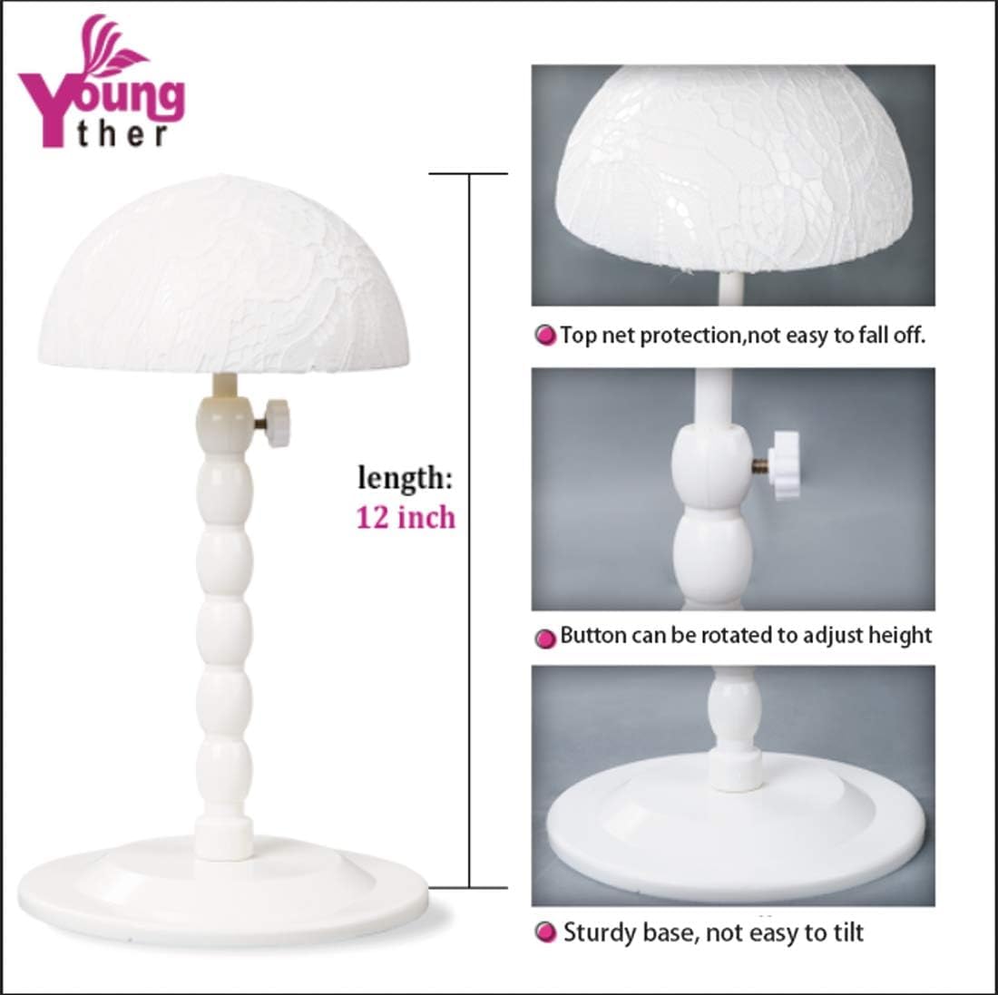 Youngther wig stand base offers stable support during styling.