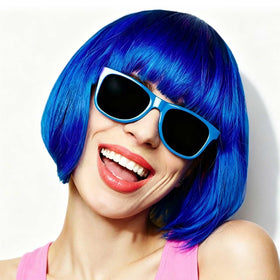 YOUNIGA blue bob wig front view shows vibrant shade and natural movement.