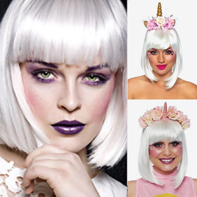 YOUNIGA white bob wig, close-up bangs, natural movement at a great price.