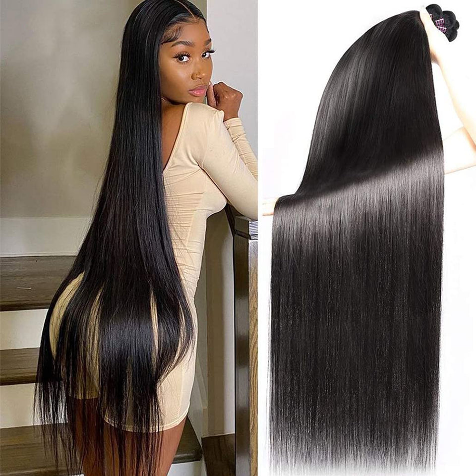 Younsolo straight hair bundles in natural black, ready for easy sew-in styling