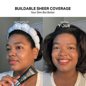 Y'OUR tinted moisturizer swatches showing buildable color and correction