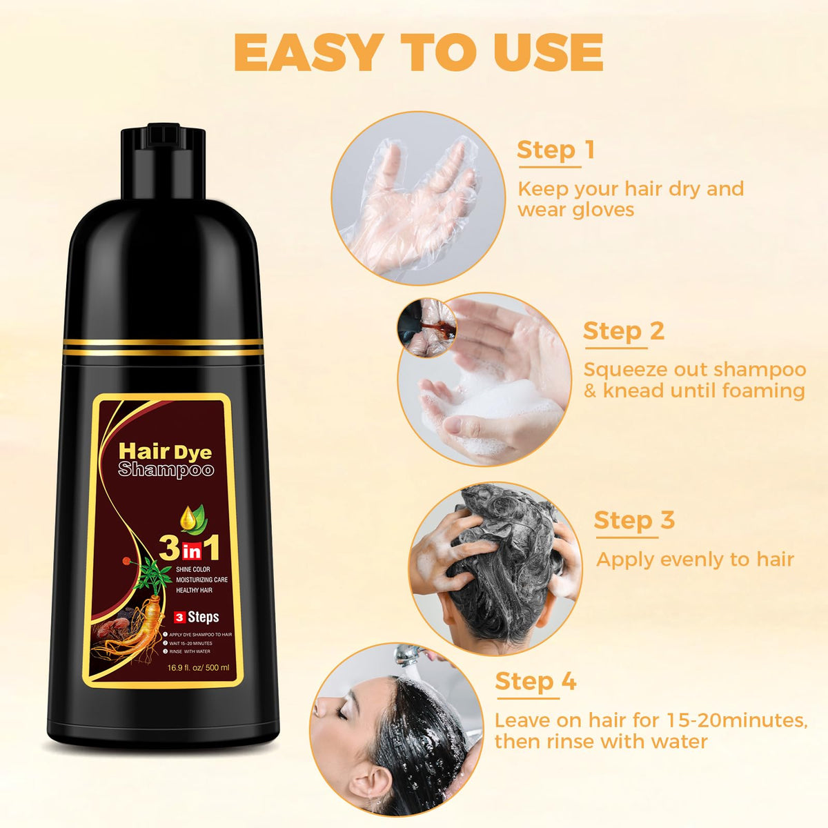 YOURTONE brown hair dye shampoo packaging 500ml shows value