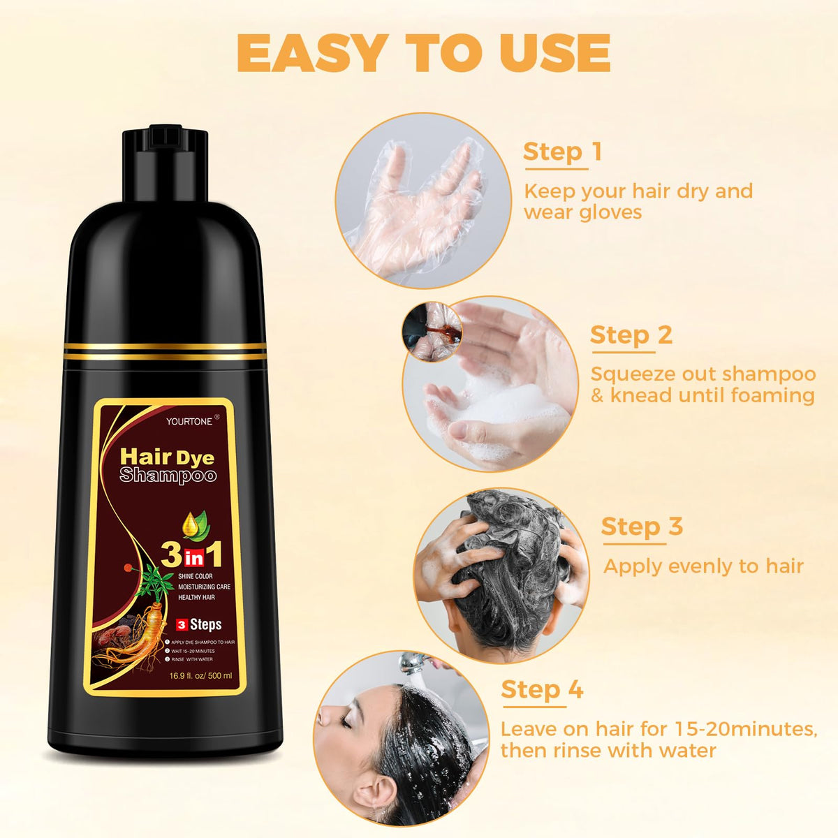 YOURTONE long-lasting color result on chestnut shade after multiple washes
