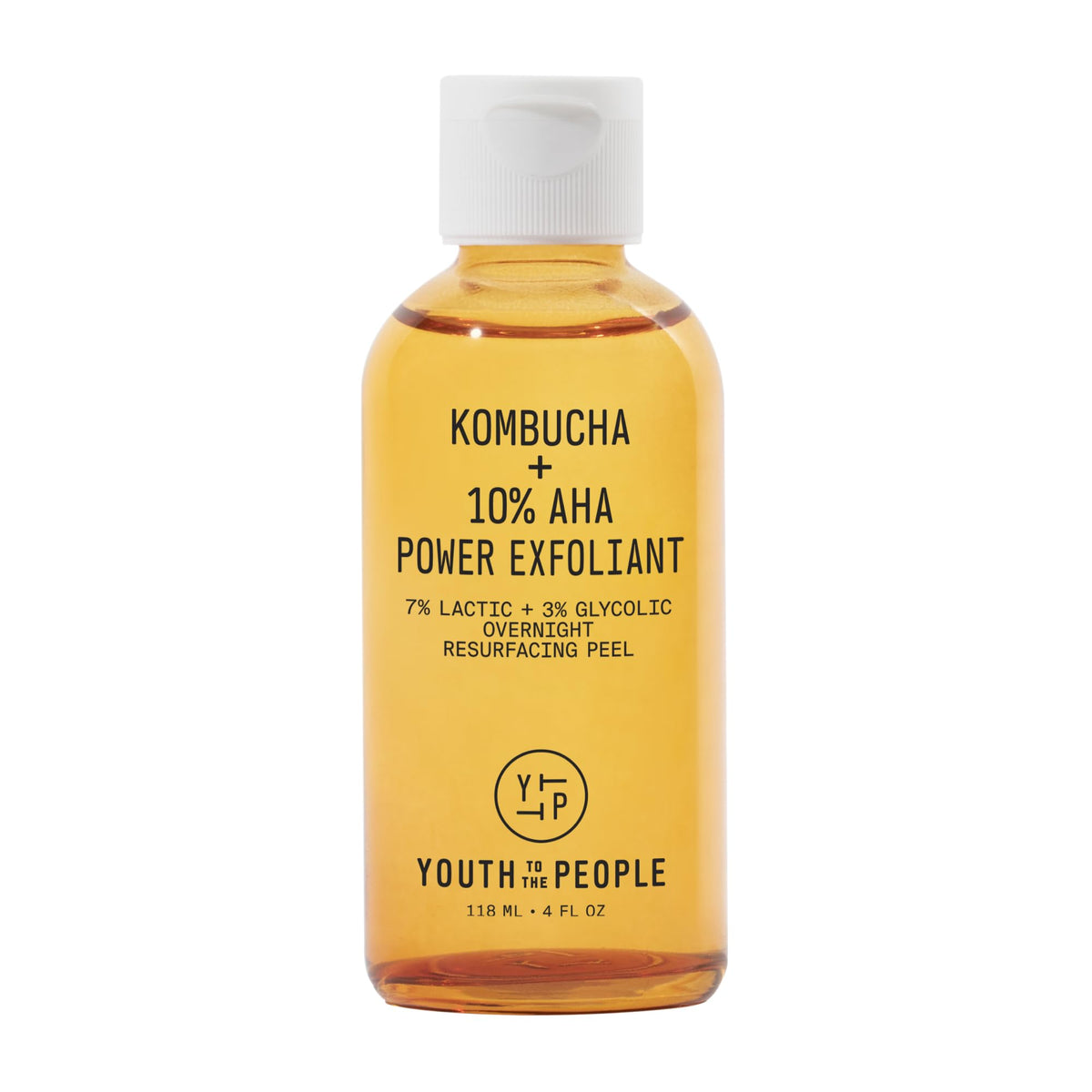 Youth To The People Kombucha + 10% AHA Exfoliant bottle—fragrance-free exfoliation for smoother skin