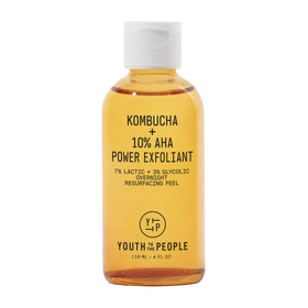 Youth To The People Kombucha + 10% AHA Exfoliant bottle—fragrance-free exfoliation for smoother skin