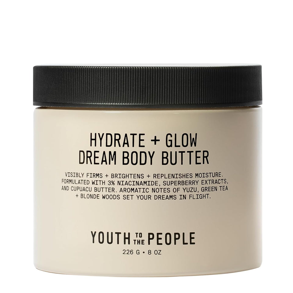 Youth To The People Superberry Hydrate Glow Dream Body Butter bottle—promising radiant hydration.
