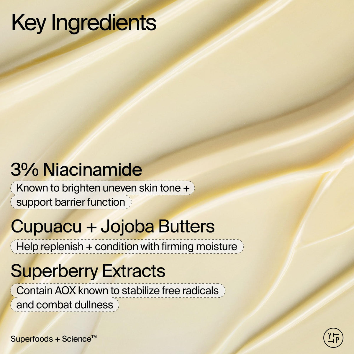 Youth To The People body butter being massaged into damp skin—promotes deep moisture and smoothness.