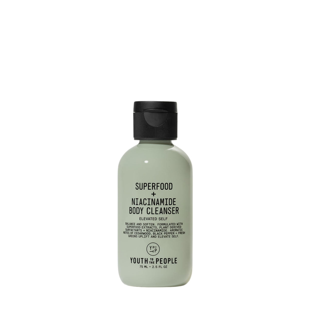 Youth To The People superfood body wash bottle showcases antioxidant-rich cleansing.