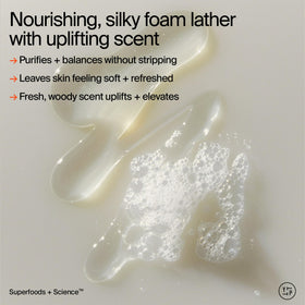 Youth To The People body wash foam close-up demonstrates rich lather for daily cleanse.