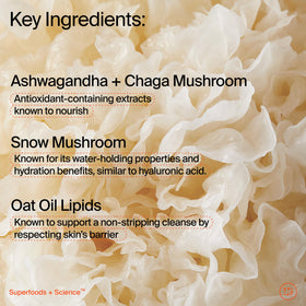 Youth To The People Supershroom cleanser in hand showing milky, hydrating texture.