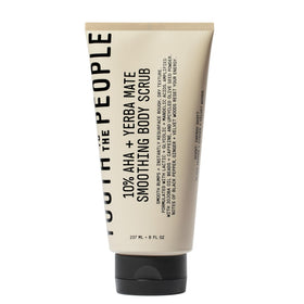 Youth To The People ten percent AHA Yerba Mate scrub bottle front for energizing exfoliation.