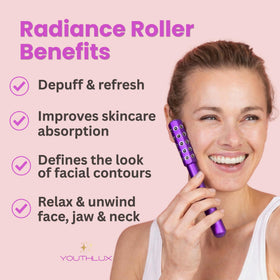YOUTHLUX Germanium stone roller targets de-puffing and gentle contouring.