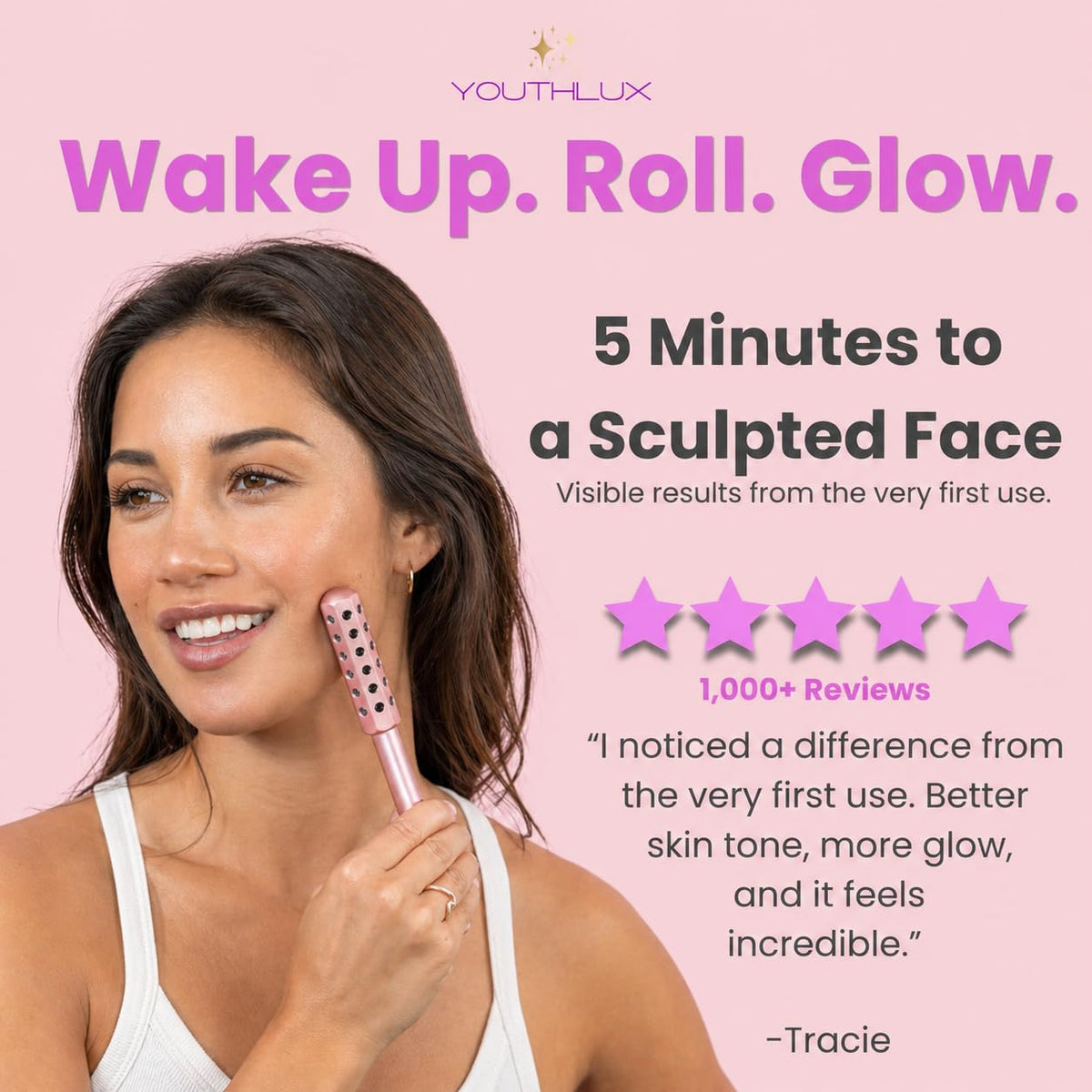 YOUTHLUX Radiance Roller contour-focused design supporting facial lift.