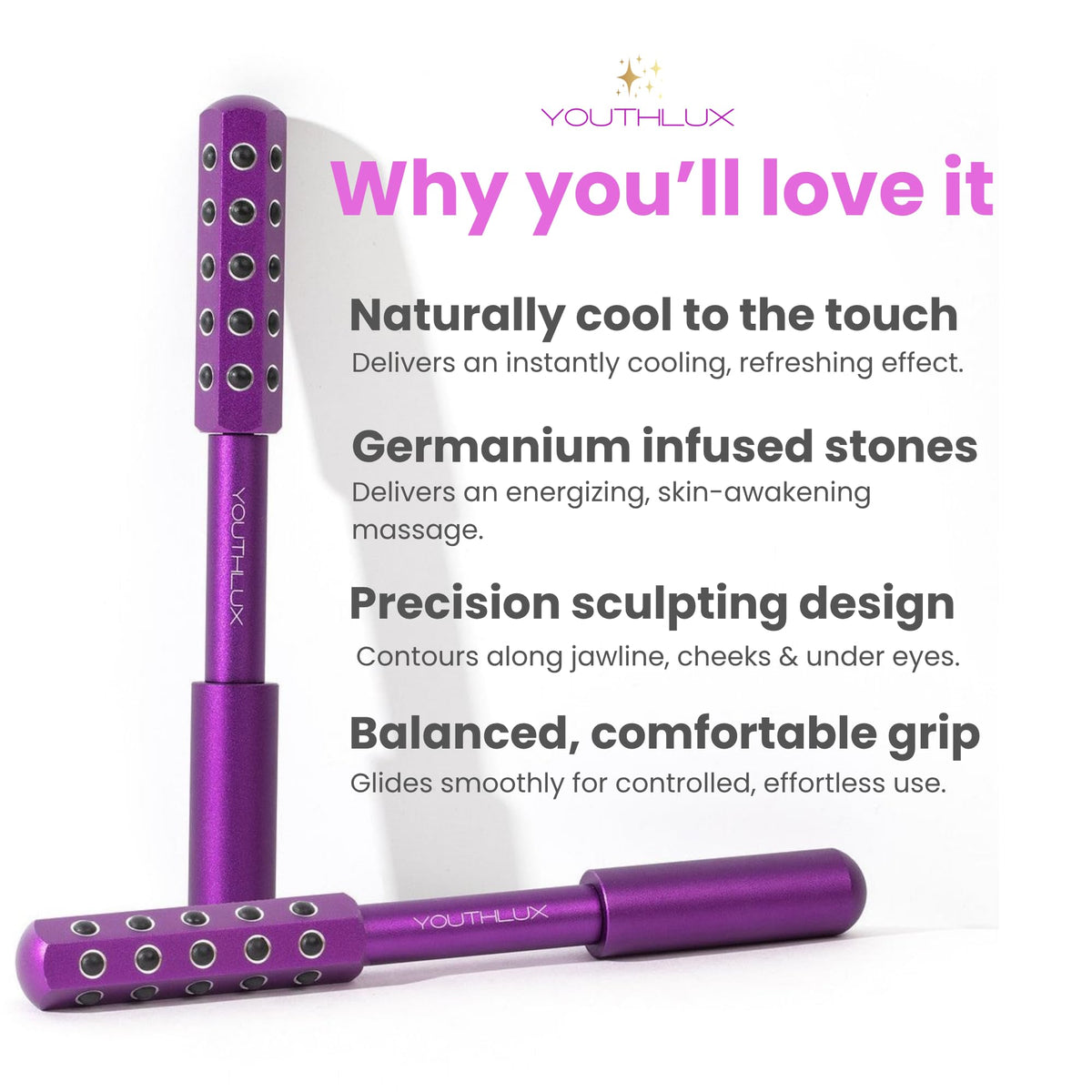YOUTHLUX Radiance Roller demonstrates contouring effect for a firmer look.