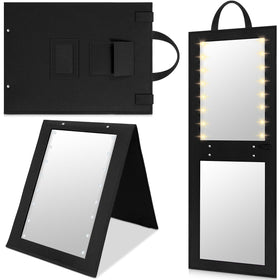 Youyole foldable mirror with light in compact backstage setup for makeup.