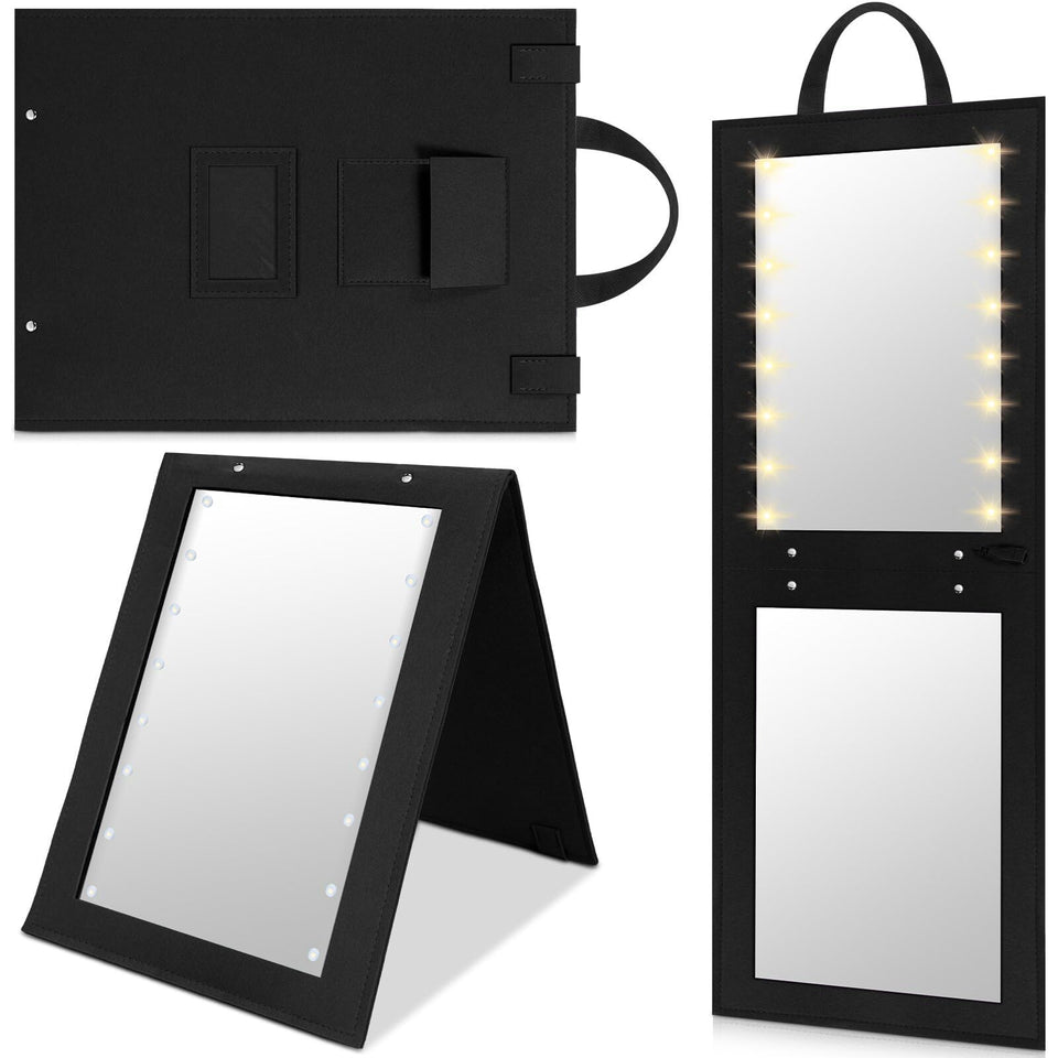 Youyole foldable mirror with light in compact backstage setup for makeup.