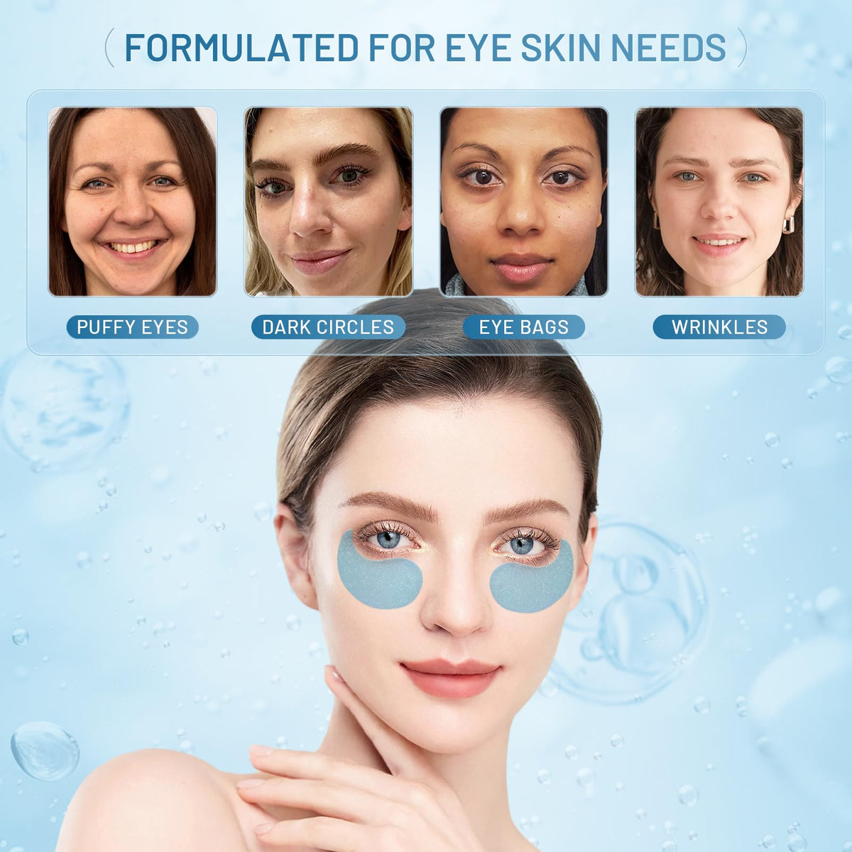 YOYORY blue under-eye patches close-up addressing dark circles