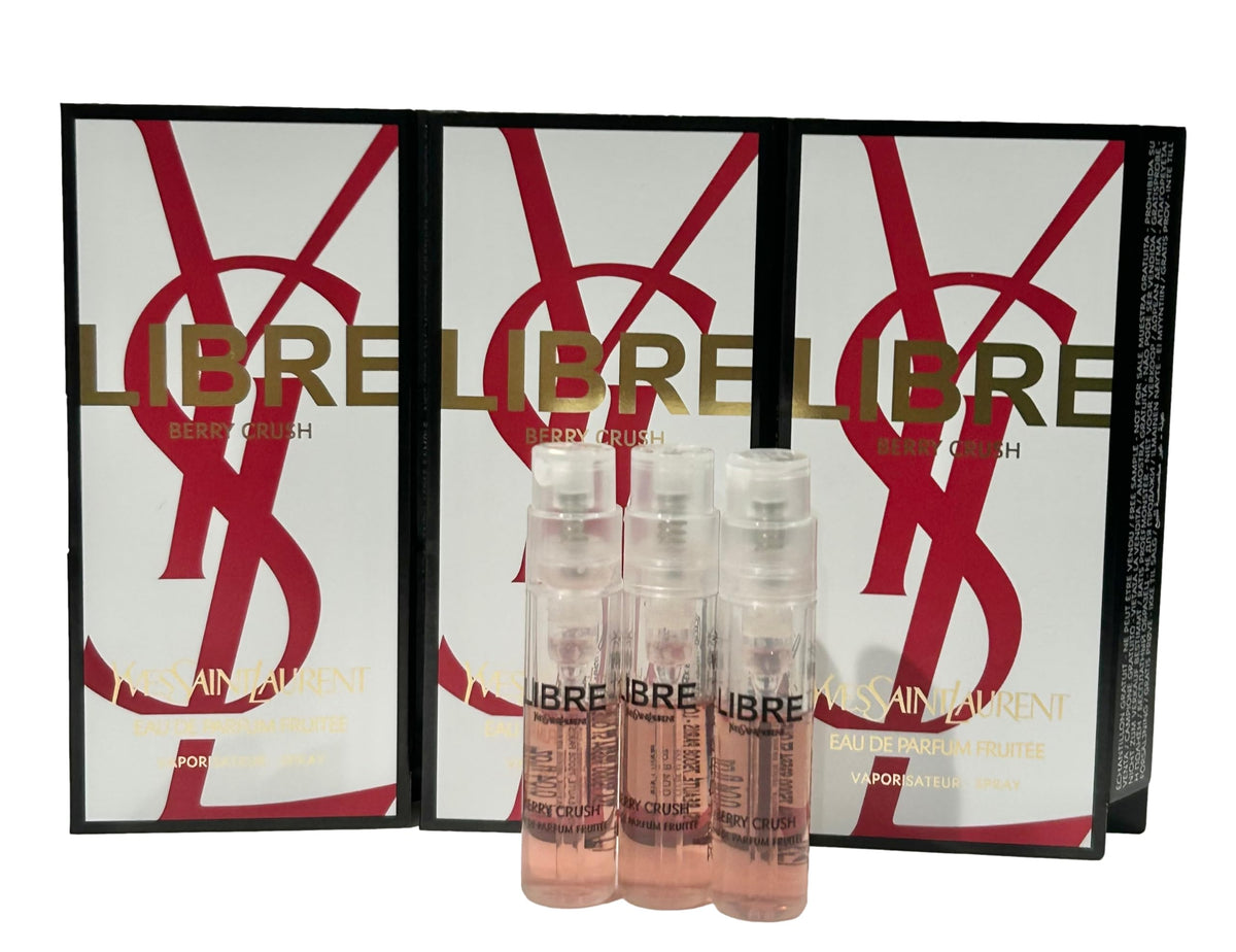 YSL Libre Berry Crush sample set showing three 1.2 ml vials for on-the-go testing.
