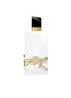 YSL Libre Nude Water bottle close-up highlighting radiant white glass and summer freshness.
