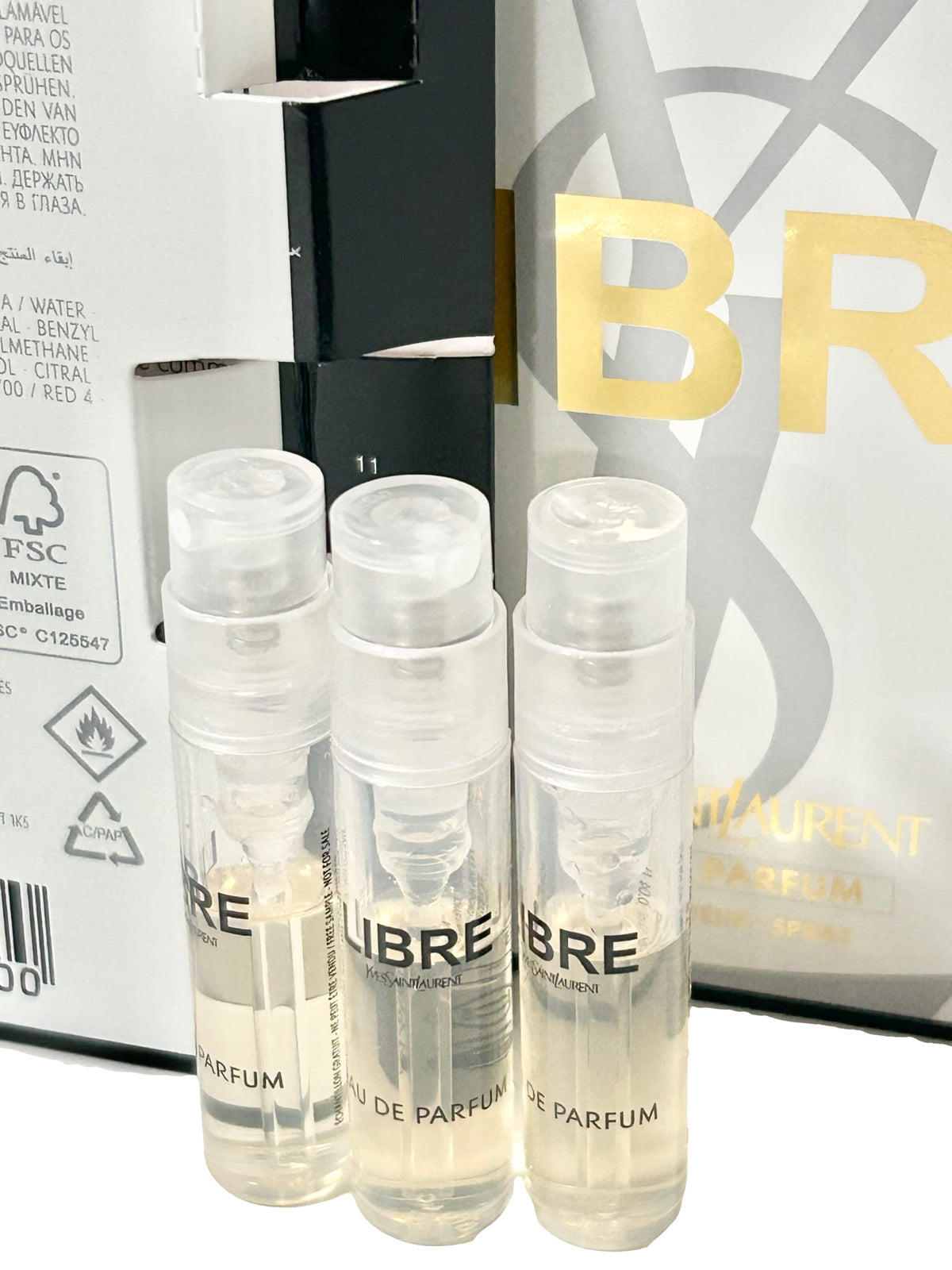 YSL Libre sample packaging with outer box for gifting.