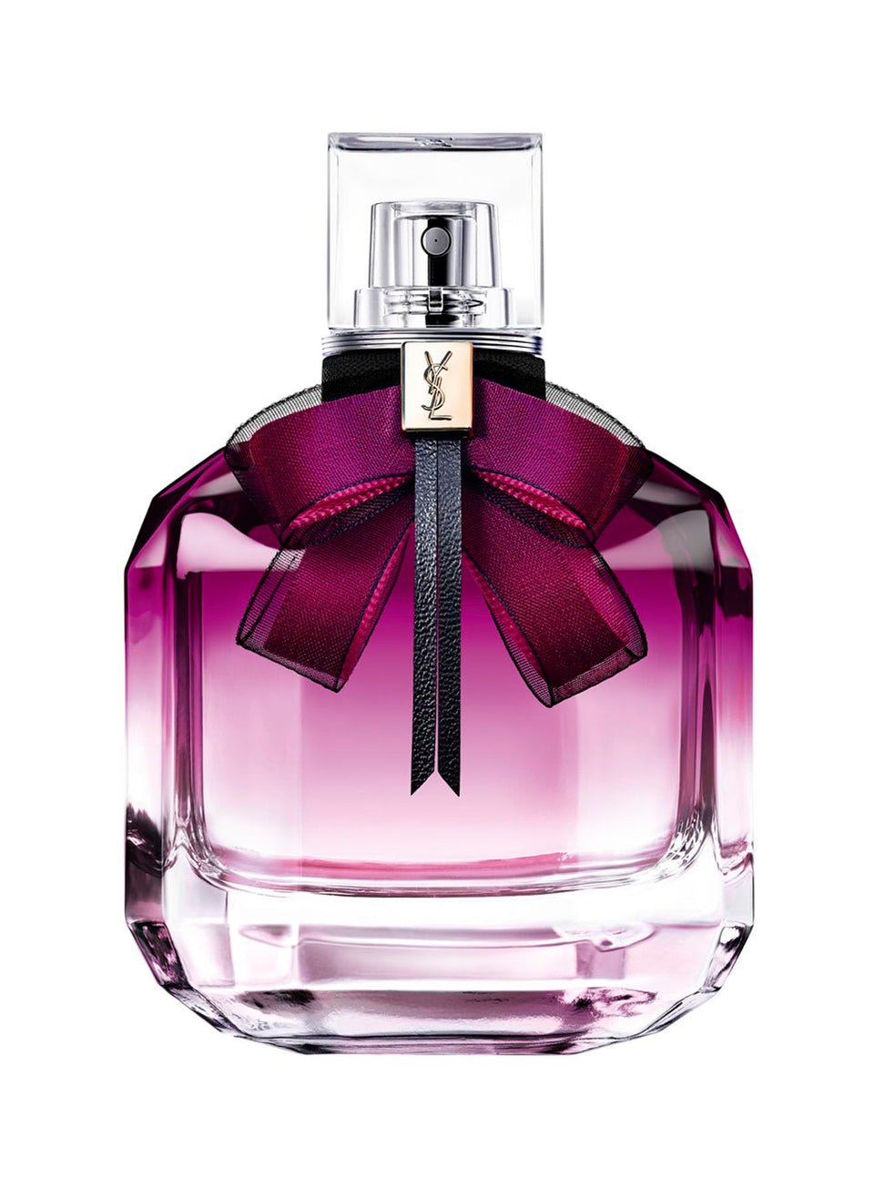 YSL Mon Paris Intense bottle on a reflective surface for elegant evening wear.
