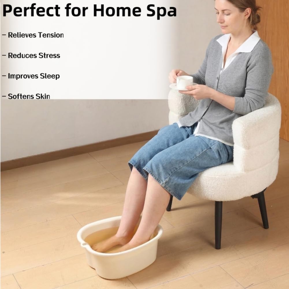 Ytterbium foot soaking tub supports a relaxing home spa session.