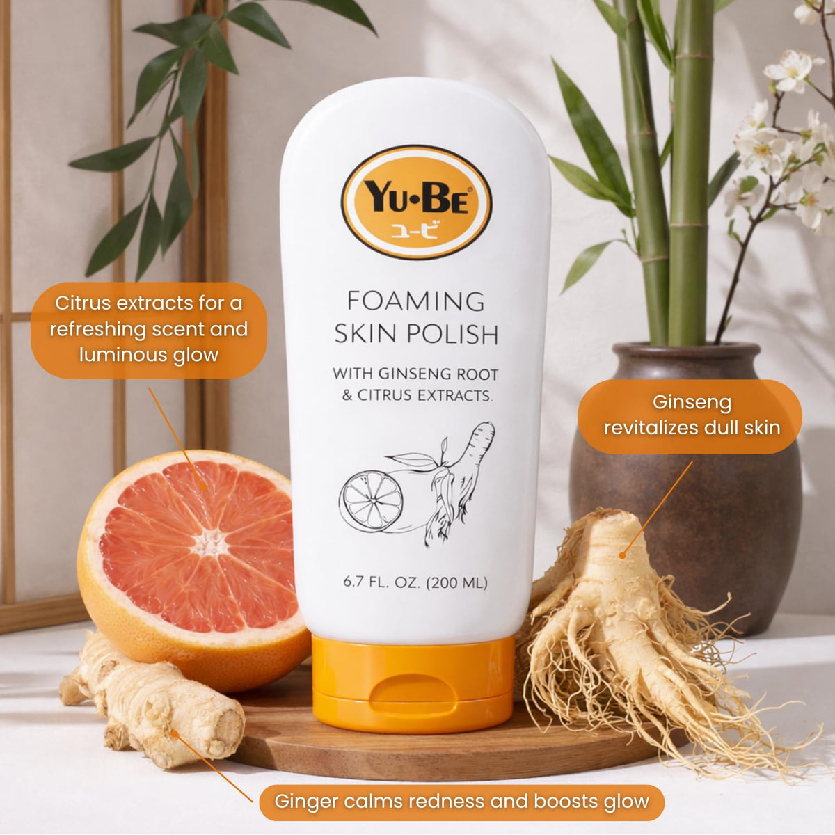 Yu-Be scrub with ginger and green tea offers soothing cleansing for the skin