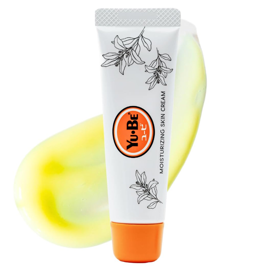 Yu-Be moisturizing skin cream bottle closeup for smooth, hydrated skin.