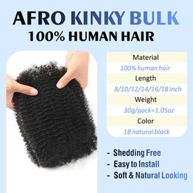 YuDragonFt 100% human afro kinky bulk hair with 4b/4c texture for natural look