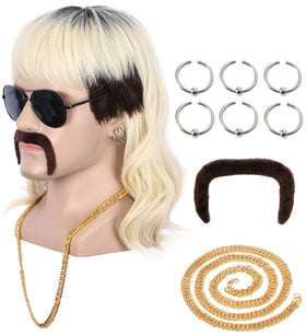 Yuehong long black roots blonde mullet wig for retro concert looks