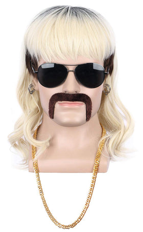 Yuehong mullet wig with moustache prop for bold cosplay