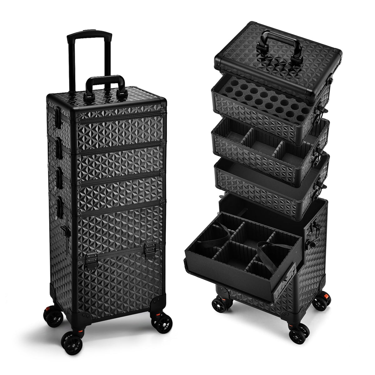 Yueieoun 5-in-1 makeup train case on wheels for easy travel