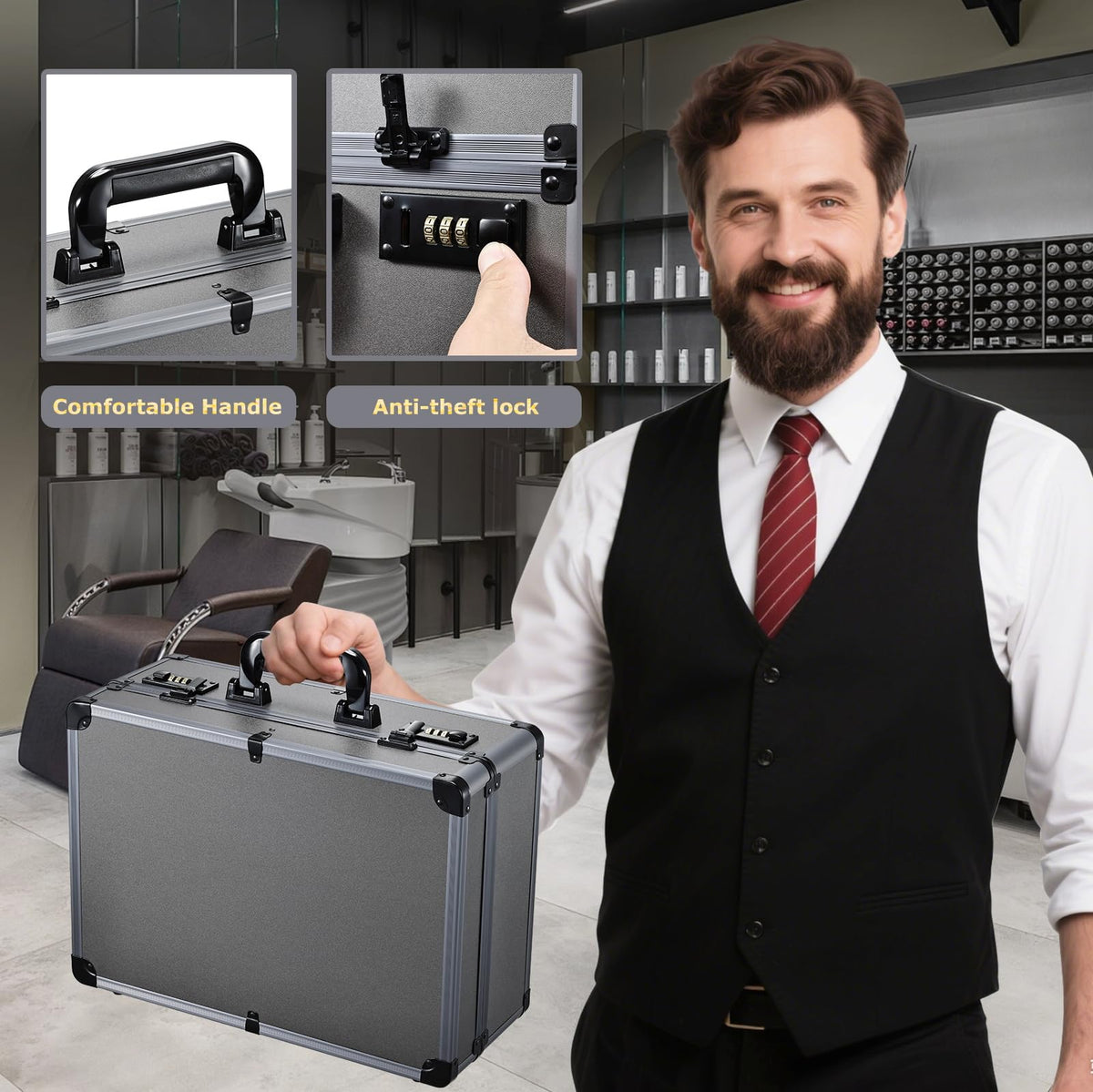 Yueieoun barber case aluminum frame and durable protection