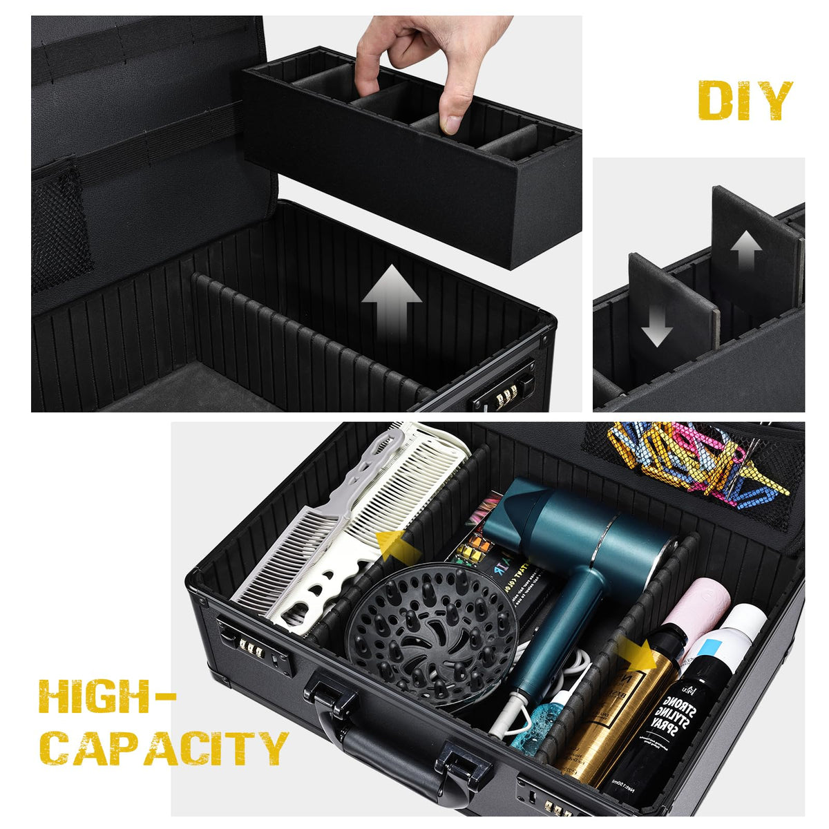 Yueieoun Barber Case bottom compartment adjusts to fit tools and blades.