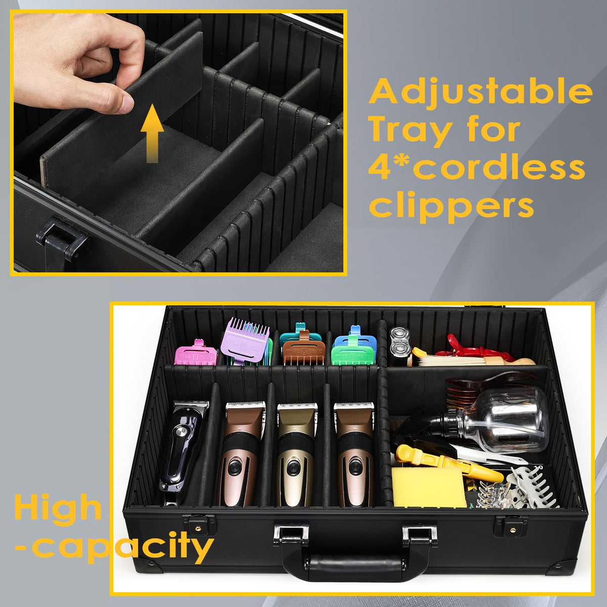 Yueieoun barber case bottom dividers store multiple clippers and guards securely