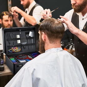 Yueieoun Barber Case secure buckle system compatible with two padlocks.