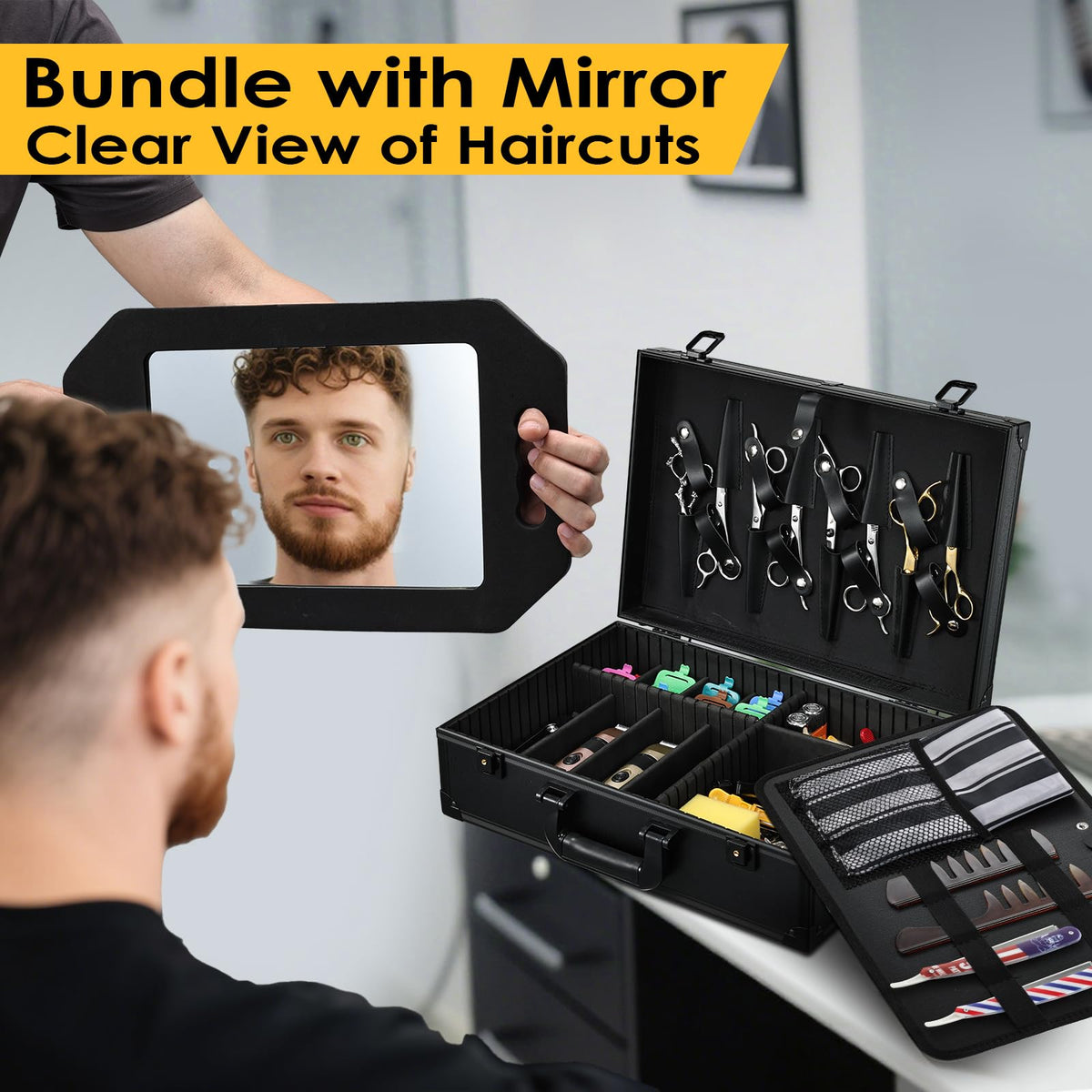 Yueieoun barber case top lid slots keep scissors organized and accessible during service