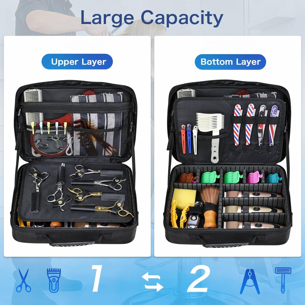 Yueieoun fits Wahl/Andis kits, ensuring organized ready-to-use tools.